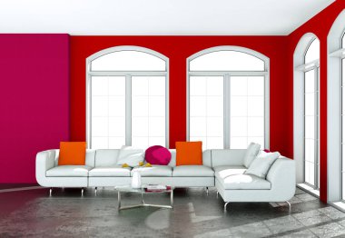 İç tasarım modern parlak oda beyaz kanepe