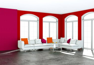 İç tasarım modern parlak oda beyaz kanepe