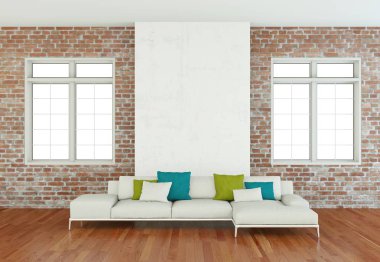 İç tasarım modern parlak oda beyaz kanepe