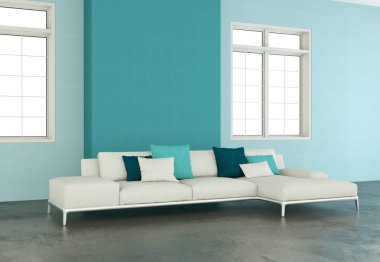 İç tasarım modern parlak oda beyaz kanepe