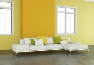 İç tasarım modern parlak oda beyaz kanepe