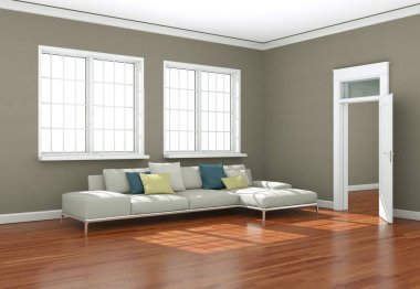 İç tasarım modern parlak oda beyaz kanepe