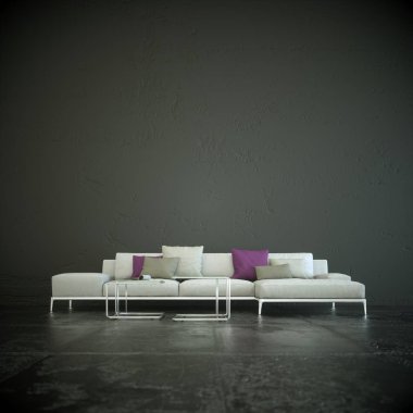 İç tasarım modern parlak oda beyaz kanepe