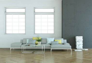 İç tasarım modern parlak oda beyaz kanepe