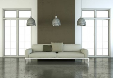 İç tasarım modern parlak oda beyaz kanepe