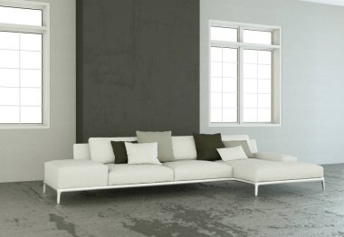 İç tasarım modern parlak oda beyaz kanepe