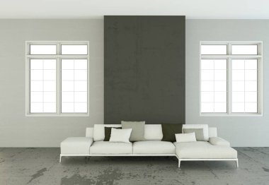 İç tasarım modern parlak oda beyaz kanepe