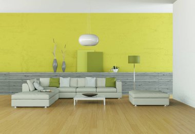 İç tasarım modern parlak oda beyaz kanepe