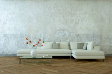 İç tasarım modern parlak oda beyaz kanepe