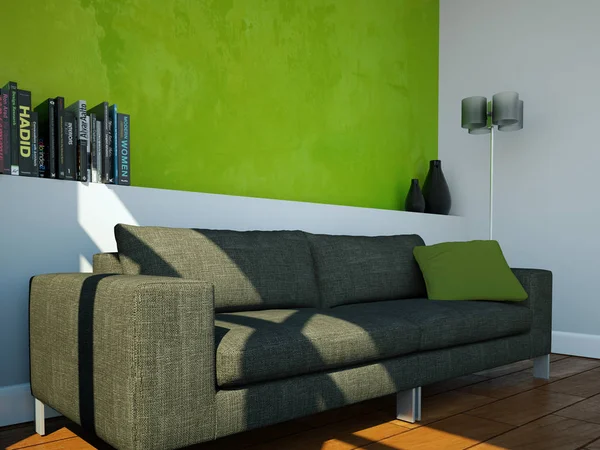 Gri kanepe önünde ya da yeşil duvar parlak Oda