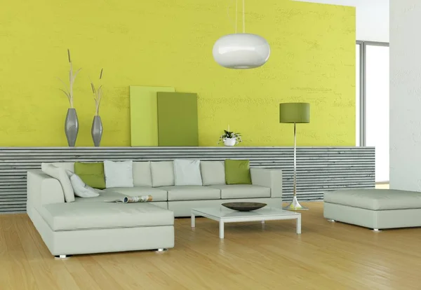 Interieur design moderne lichte kamer met witte Bank — Stockfoto