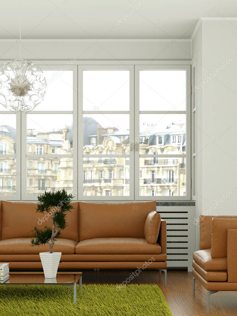 Interior design bright room with sofa
