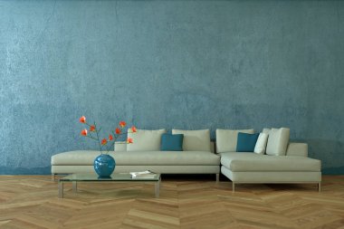 İç tasarım modern parlak oda beyaz kanepe