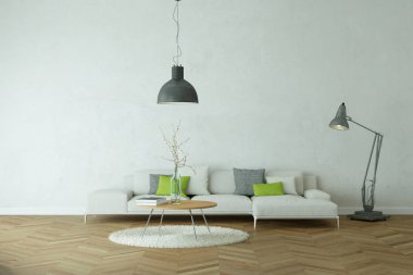 İç tasarım modern parlak oda beyaz kanepe