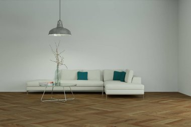 İç tasarım modern parlak oda beyaz kanepe