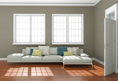 İç tasarım modern parlak oda beyaz kanepe