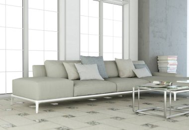 İç tasarım modern parlak oda gri kanepe