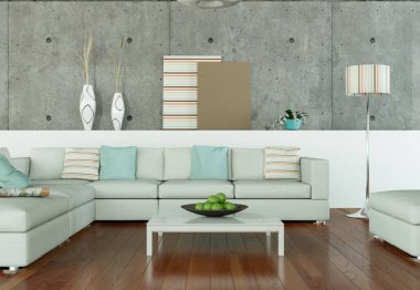 İç tasarım modern parlak oda beyaz kanepe