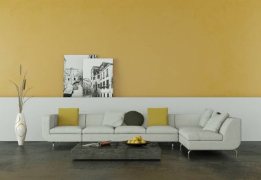 İç tasarım modern parlak oda beyaz kanepe