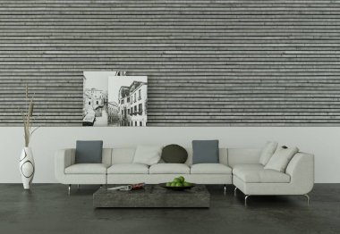 İç tasarım modern parlak oda beyaz kanepe