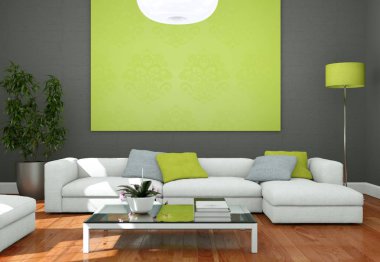 İç tasarım modern parlak oda beyaz kanepe