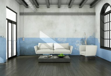 İç tasarım modern parlak oda beyaz kanepe