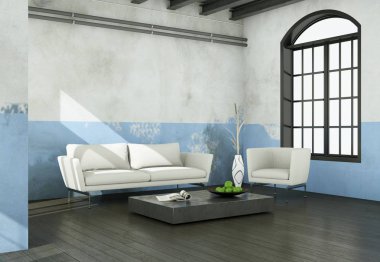 İç tasarım modern parlak oda beyaz kanepe