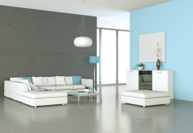 İç tasarım modern parlak oda beyaz kanepe