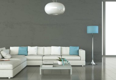 İç tasarım modern parlak oda beyaz kanepe