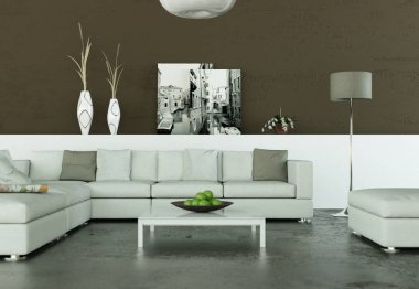 İç tasarım modern parlak oda beyaz kanepe