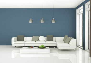 İç tasarım modern parlak oda beyaz kanepe