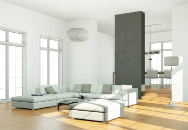 İç tasarım modern parlak oda beyaz kanepe