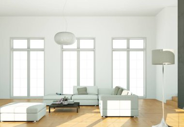 İç tasarım modern parlak oda beyaz kanepe