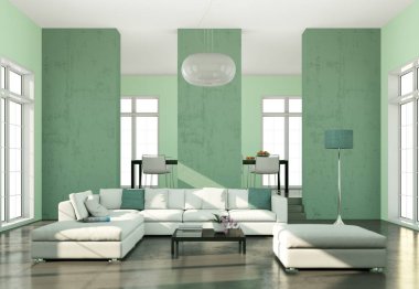 İç tasarım modern parlak oda beyaz kanepe