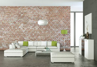 İç tasarım modern parlak oda beyaz kanepe