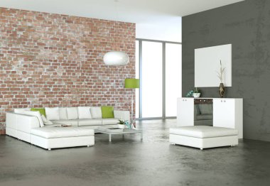 İç tasarım modern parlak oda beyaz kanepe