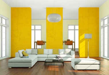 İç tasarım modern parlak oda beyaz kanepe