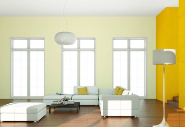 İç tasarım modern parlak oda beyaz kanepe