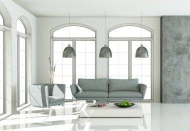 İç tasarım modern parlak oda gri kanepe