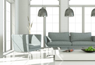 İç tasarım modern parlak oda gri kanepe