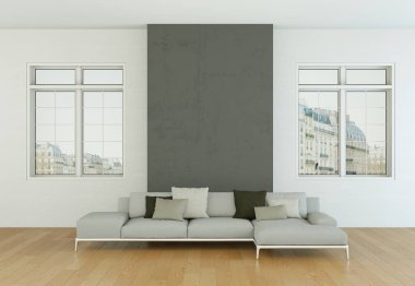 İç tasarım modern parlak oda gri kanepe