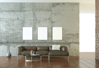 İç tasarım modern parlak oda kahverengi kanepe