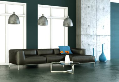 İç tasarım modern parlak Oda siyah kanepe