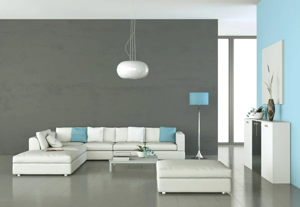 Interior design moderno camera luminosa con divano bianco — Foto Stock