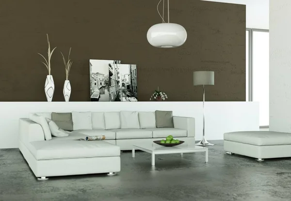 Interior Design Moderno Camera Luminosa Con Divano Bianco Illustrazione — Foto Stock