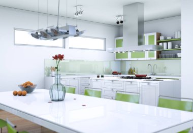 Beyaz modern mutfak dekorasyon illüstrasyon