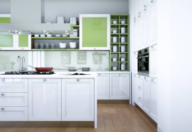 Beyaz modern mutfak dekorasyon illüstrasyon