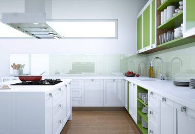 Beyaz modern mutfak dekorasyon illüstrasyon