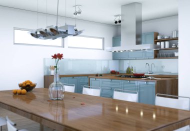 Beyaz modern mutfak dekorasyon illüstrasyon