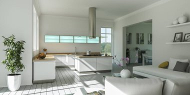 Beyaz modern mutfak dekorasyon illüstrasyon